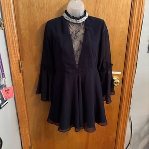 ASOS Navy Long Sleeve Dress with Lace Detail